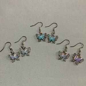 3 Pair 925 Sterling Hooks Handmade Butterfly Earrings